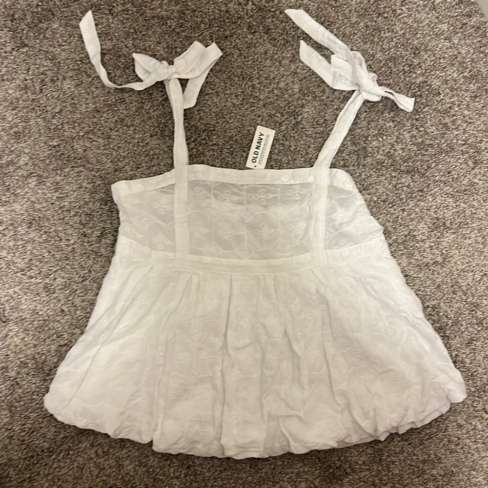 NWT Womens size small eyelet tie strap white tank top